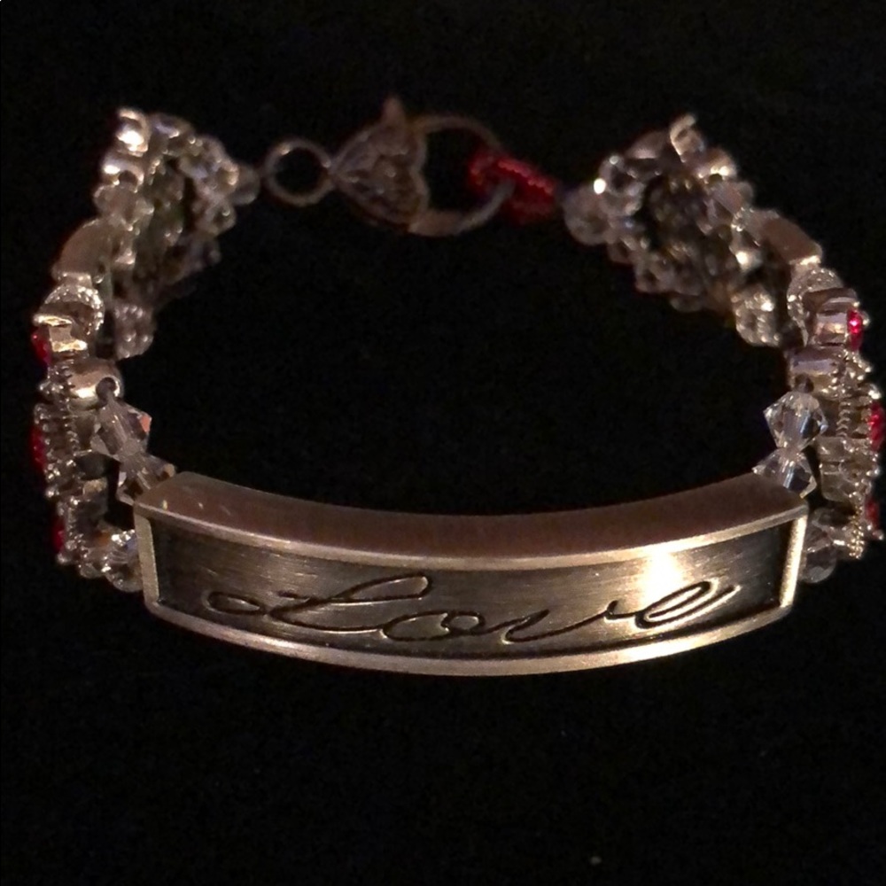 Pewter Love  Bracelet-Red Siam Swarovski Crystal